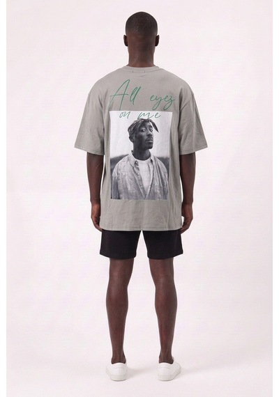 Blow Up On Me Sırt 2 Pac Baskılı Füme Oversize Erkek T-shirt 11233 SİYAH