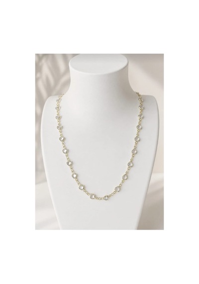 Lunarie Kalp Taşlı Vintage Y Kolye 14k Gold Beyaz Kristal Zirkon Altın