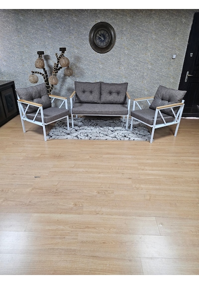 Zafir Beyaz Boyalı Bahçe - Balkon - Mutfak Çay Seti Takımı Bahçe Koltuk Takımı Kahverengi