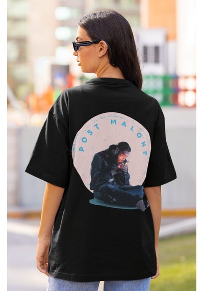 Post Malone Rapper Sırt Baskılı Unisex Oversize Şarkıcı Tişört Siyah
