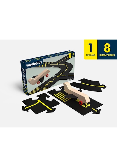 Waytoplay - Runway - 9 Parça 1 Uçak + 8 Yol