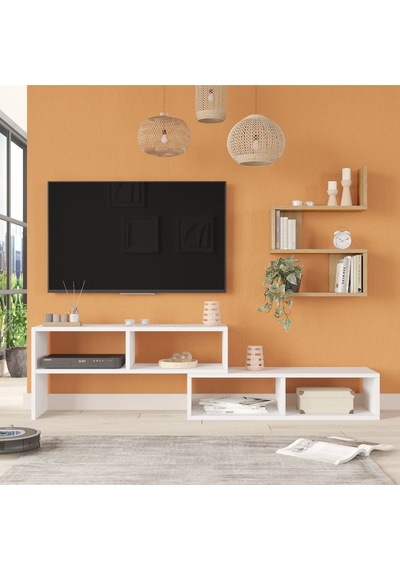 Dore Tv Ünitesi Tv Sehpası Raflı Beyaz Dor1-w Beyaz