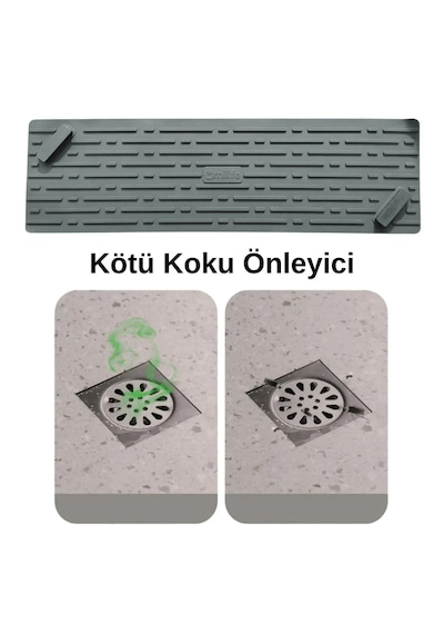 Tineke Gri Renk Uzun Model Kötü Koku Önleyici Silikon Mat Banyo Mutfak Lavabo Balkon Gider Tıpası Kapağı