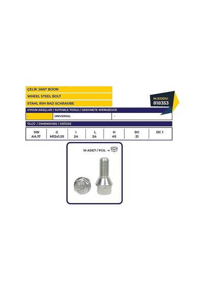 Çelik Jant Bijon M12x1.25x24 Aa.17 Üniversal