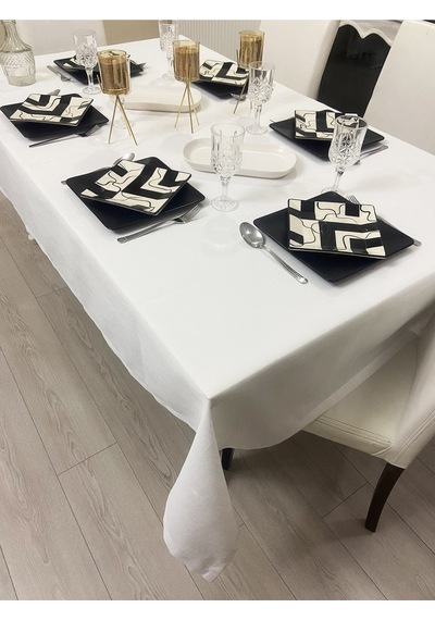 Keten Görünümlü Dertsiz Salon Masa Örtüsü Beyaz 13 Parça