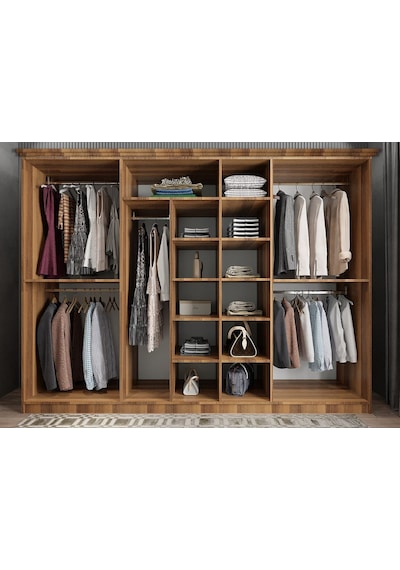 Etro Membran 7 Kapaklı Gardırop Montaj Dahil Ceviz Beyaz 245 Cm