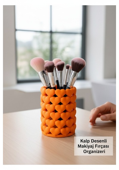 Esa Gaming Kalpli Organizer Makyaj Fırçalık & Kalemlik Dekoratif Masa Düzenleyici Turuncu