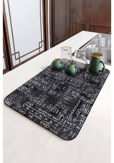 Gri Etnik Microfiber Bulaşık Kurutma Kurulama Matı Mm013n11