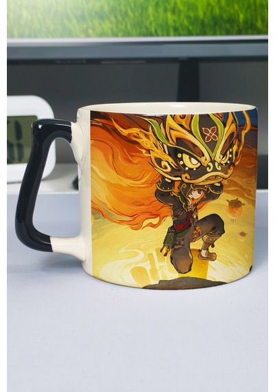 Gaming Genshin İmpact Baskılı Seramik Lüks Kupa 1 Adet Özel Siyah Kulp Dalga Kulp V5d Çok Renkli