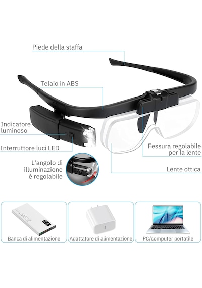 3 Lens 2 Led Işıklı Gözlük Tipi Büyüteç Usb Şarjlı Büyüteç 1.5x 4.5x Profesyonel Okuma Hobi İçin