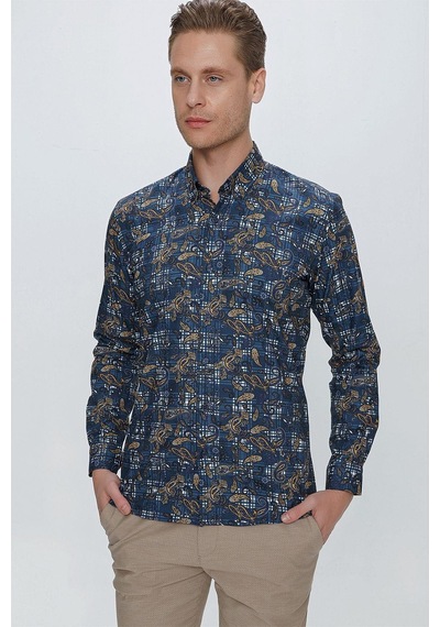 Efor G 1531 Slim Fit Koyu Mavi Spor Gömlek Mavi