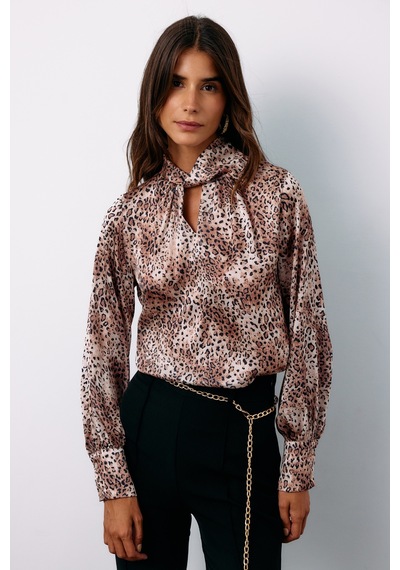 Sateen Detaylı Yaka Leopar Desenli Bluz - Bej-135129 BEJ