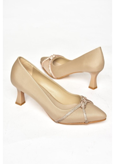 Fox Shoes S246061604 Ten Kumaş Kalın Topuklu Kadın Abiye Ayakkabı Ten