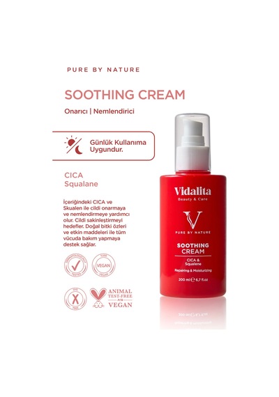 2 Adet Onarıcı Nemlendirici Vücut Kremi Soothing Cream Cıca & Squalane 200 Ml