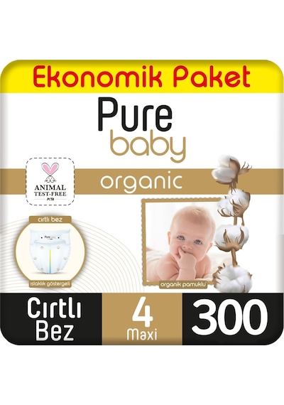 Pure Baby Organik Bebek Bezi Ekonomik Paket 4 Beden 100x3 300 Adet 4 Numara