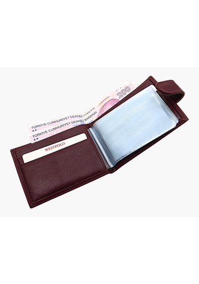 Westpolo Hakiki Deri Bol Şeffaf Kart Bölmeli Patlı Unisex Kartlık - Bordo Bordo