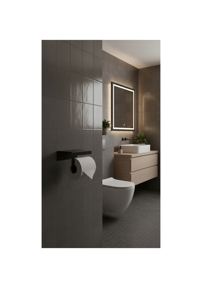 Premium Seri Paslanmaz Metal Tuvalet Kağıdı Askısı Ve Organizer Raflı Tuvalet Kağıdı Wc Askısı Siyah
