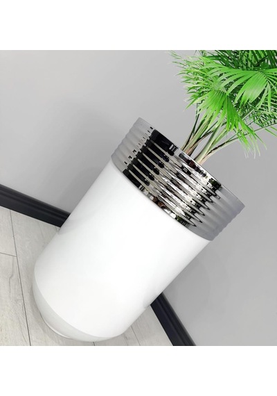 Elegant Dekoratif Krom Darbuka Parlak Beyaz Saksı 60cm