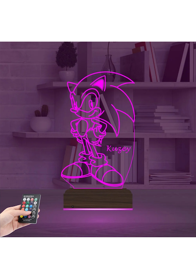 Luvivia Sonic Çocuk Odası Hediye Kişiye Özel 3d Lamba - Masa Gece Lambası Şeffaf