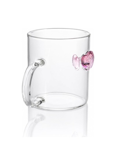 3d Pembe Kristal Kalp Figürlü Şeffaf Cam Kupa Romantik Kalp Kulplu Dekoratif Bardak çok renkli