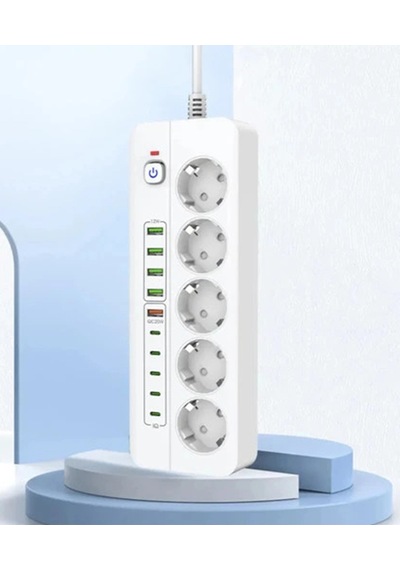 3500w Akım Korumalı 5 Li Grup Priz: 5x Usb + 5x Type-c Çıkışlı 2 Metre Diğer