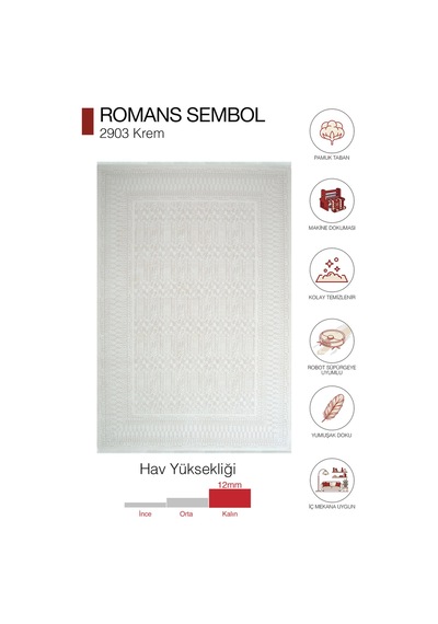 Sembol 2903 Krem Sade Akrilik Pamuk Tabanlı Modern Halı