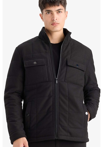 Defacto Slim Fit Dar Kesim Dik Yaka Astarlı Fermuarlı Cepli Kışlık Şişme Penye Mont E7888ax25aubk27 Siyah