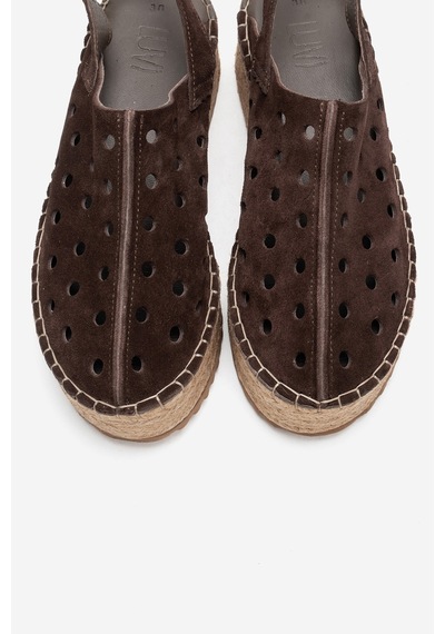 Luvishoes Fraga Kahverengi Süet Hakiki Deri Kadın Hasır Dolgu Taban Sandalet Kahverengi