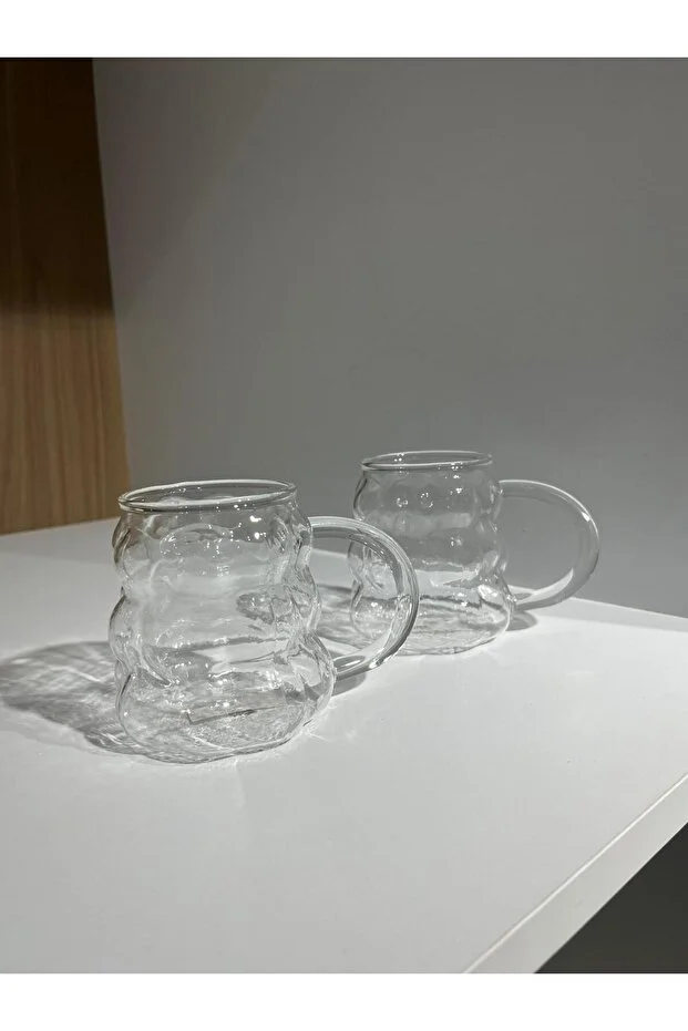 6 Adet Üzüm Desenli Borosilikat Cam Bardak Seti 200 Ml Kulplu Çay, Kahve, Soğuk Kahve Ve Meşrubat Bardağı Şeffaf