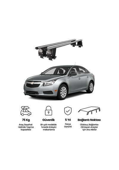 Royal Chevrolet Cruze 2009-2016 Uyumlu Gri Kilitli Ara Atkı Port Bagaj Tavan Barı