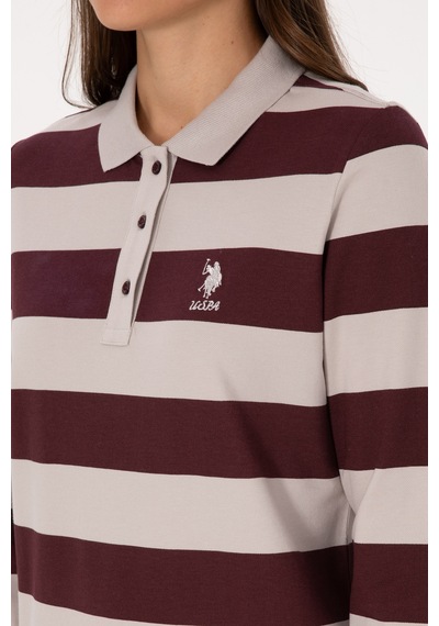 U.S. Polo Assn. Kadın Bordo Çizgili Polo Yaka Sweatshirt 50314207-VR177 U.S. Polo Assn. Kadın Bordo Çizgili Polo Yaka Sweatshirt 50314207-VR177
