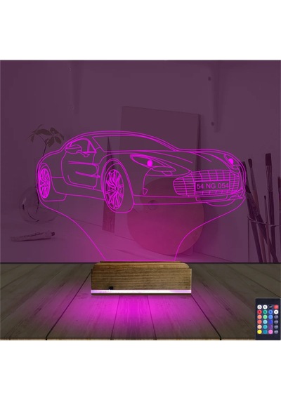 Luvivia Spor Araba Aston Martin Kişiye Özel 3d Lamba - Masa Gece Lambası Şeffaf