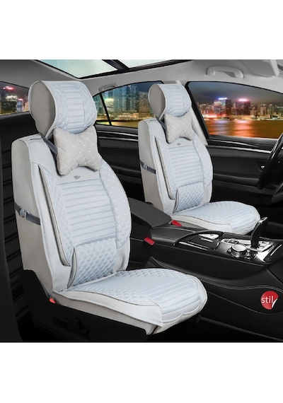 Volvo S40 Uyumlu Lüks Deri Oto Koltuk Kılıfı Ön Arka Takım Elit Model Açık Gri Fs