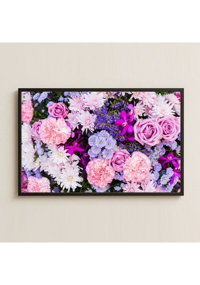 Pembe Ve Mor Tonlarda Çiçek Kolajı Dijital Fotoğraf Pleksi Tablo