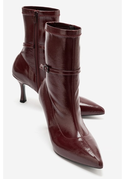 Luvi Shoes Andora Bordo Kırışık Rugan Kadın Topuklu Bot