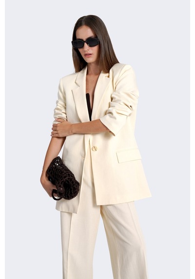 Thalure Kadın Krem Keten Blazer sarı