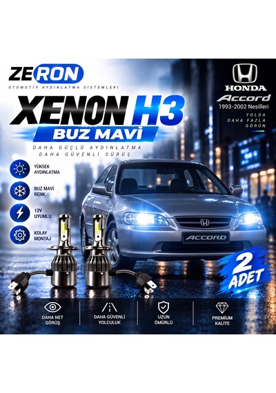 Honda Accord Xenon H3 Buz Mavi Led Far Ampulü 12v 2 Adet Yüksek Aydınlatma Kolay Montaj