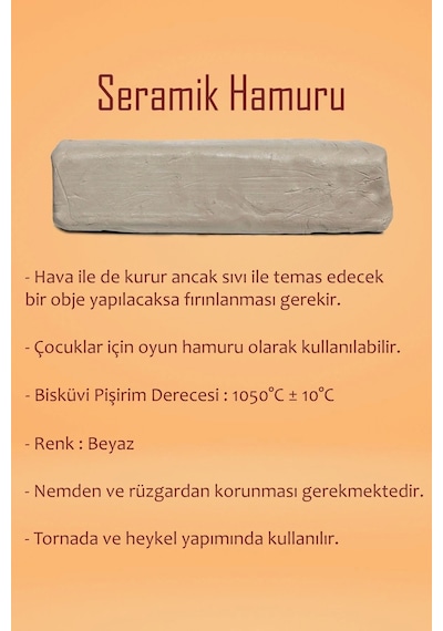 Beyaz Seramik Hamuru 1 Kg Kil Plastik Ebeşuar Seti 6x15 Ml Akrilik Set 25 Ml Partlatma Verniği