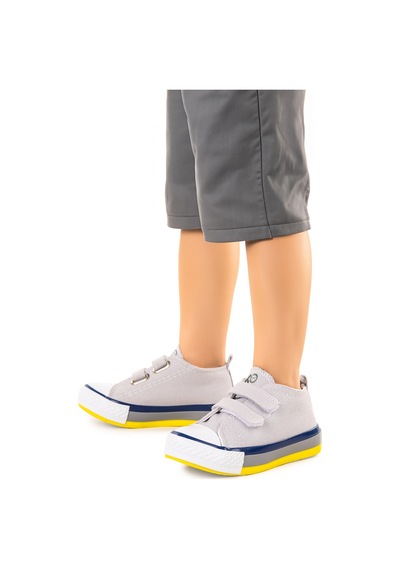 Kiko Kids Linen Cırtlı Erkek Bebek Keten Spor Ayakkabı Gri