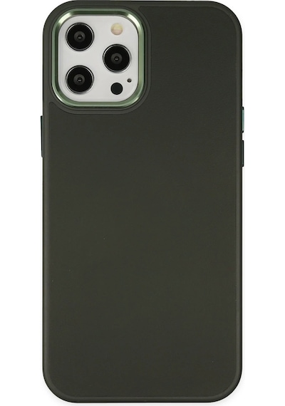 Ilkeshop Newface Apple iPhone Uyumlu 12 Pro Max Kılıf Asya Deri Silikon - Koyu Yeşil
