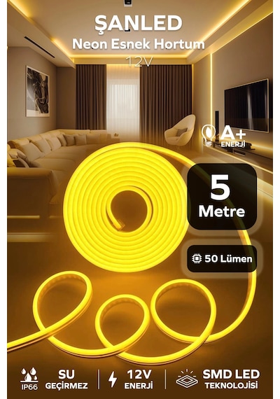 Neon 12 Volt Esnek Hortum Led Amber 5 Metre 5 Metre Amber