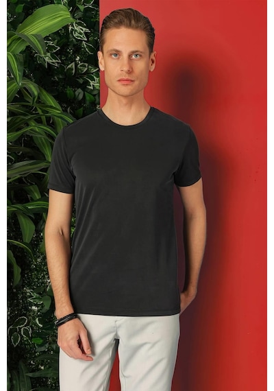 Efor Slim Fit Bisiklet Yaka %100 Pamuk Antrasit Tişört Ts 878 Antrasit