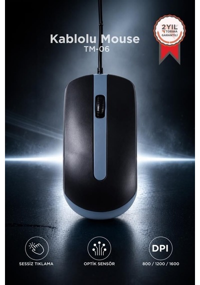 Özel Üretim Ofis Çalışma Büro Mouse Optik Kablolu Fare Tm06 Gri