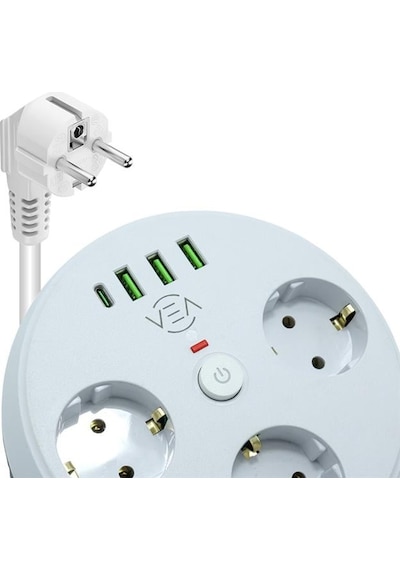 Vea Ve-26583 3 Lü 1.5 Metre Kablolu 3 Usb / Type-c Girişli Akım Korumalı Grup Priz 0
