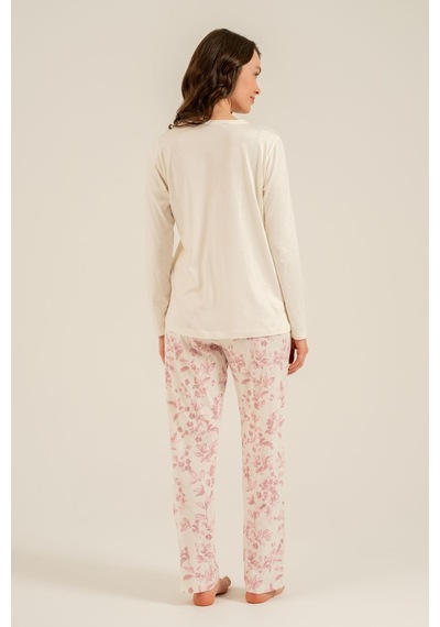 Arnetta Kadın Excuisite Flowers Krem Uzun Kol Pijama Takım Ar3743-s-v1 Ar3743-s-v1