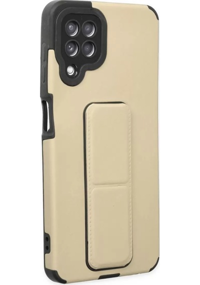 Newface Samsung Galaxy Uyumlu A22 Kılıf Mega Standlı Silikon - Gold Vizon