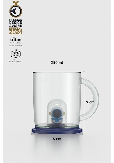 Renga Joy Astronot Figürlü 250 Ml Kulplu Tritan Bardak 222059 Mavi Mavi