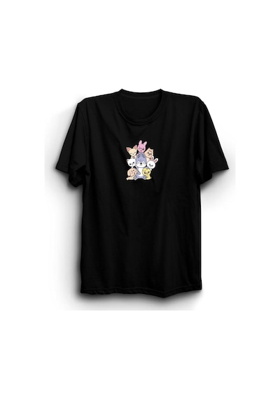 Stoned&Fame Stray Kids Skzoo Karakter Baskılı Unisex %100 Pamuk Siyah T-shirt SIYAH