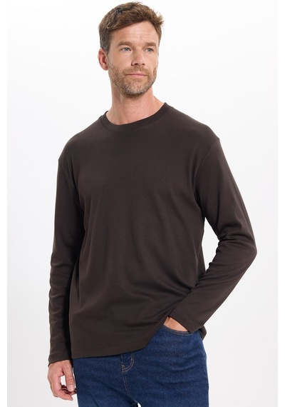 Tudors Unisex Relax Fit Rahat Kesim %100 Pamuk Uzun Kollu Bisiklet Yaka Kahverengi Basic Tişört-51284 Tudors Unisex Relax Fit Rahat Kesim %100 Pamuk Uzun Kollu Bisiklet Yaka Kahverengi Basic Tişört-51284
