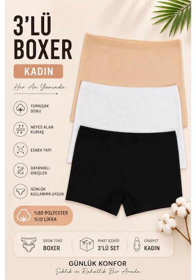 Nicoletta Kadın Lazer Kesim Dikişsiz Kadın Boxer Külot 3 Lü Mıxcolor